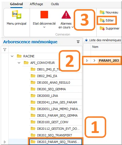 Édition de la structure PARAM